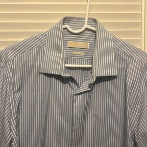 Michael Kors Non Iron Blue and White Striped Shirts Size 17 34/35